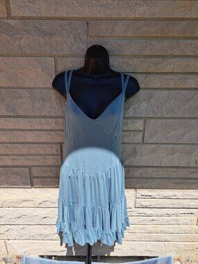 Ultimately Free People Blue Green Ruffle Hem Strappy Back Mini Dress Large